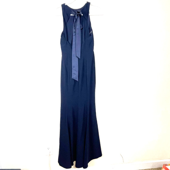 Dessy Collection Vivian Diamond Blue Midnight Bow-Back Trumpet Gown NWT Size 2 R - Picture 3 of 9